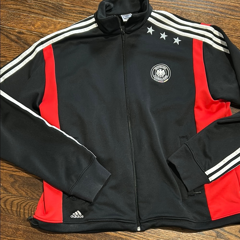 Adidas Black and Red Lightweight Shirt Jacket with Iconic Stripes